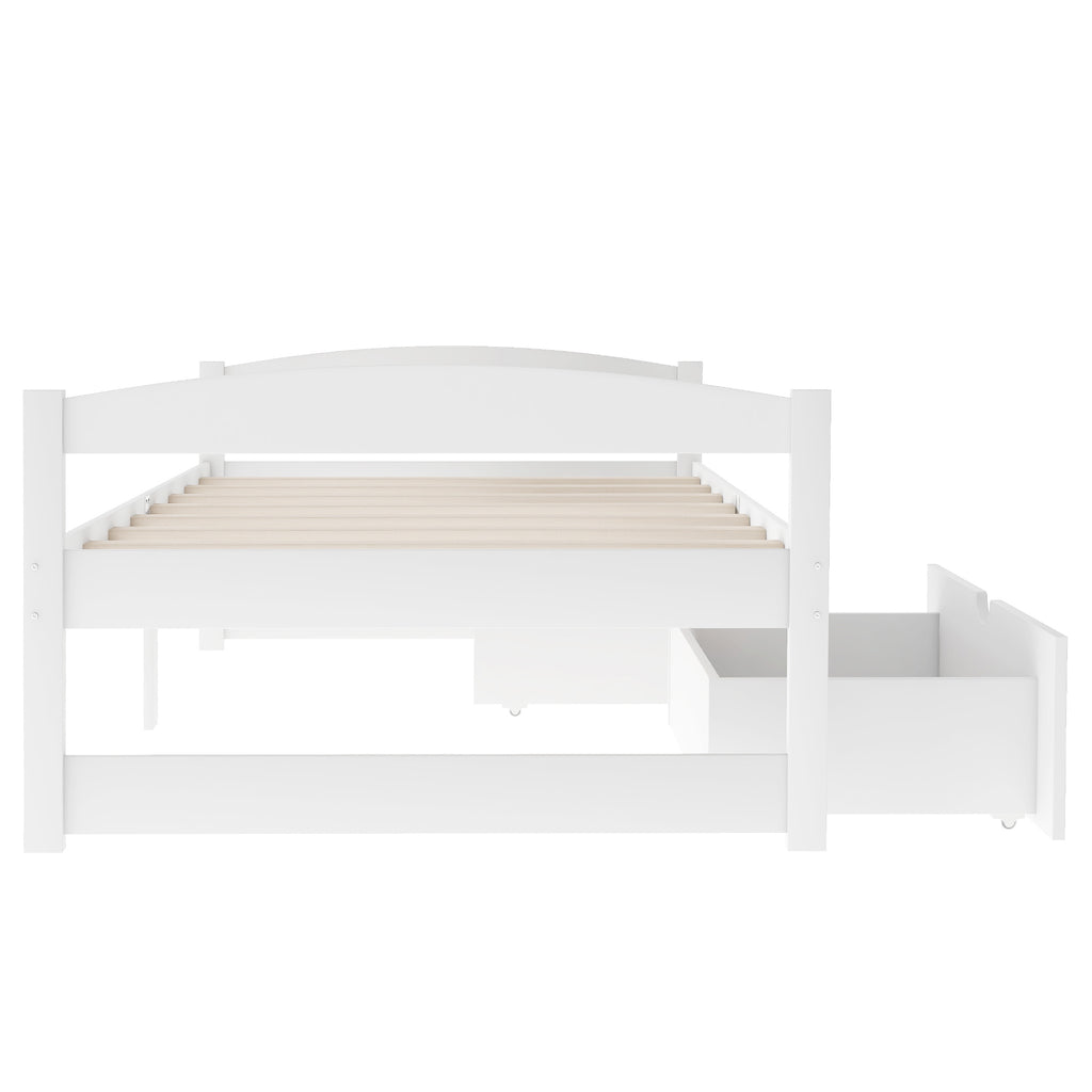 Leoglint Twin size platform bed frame, with two drawers, white