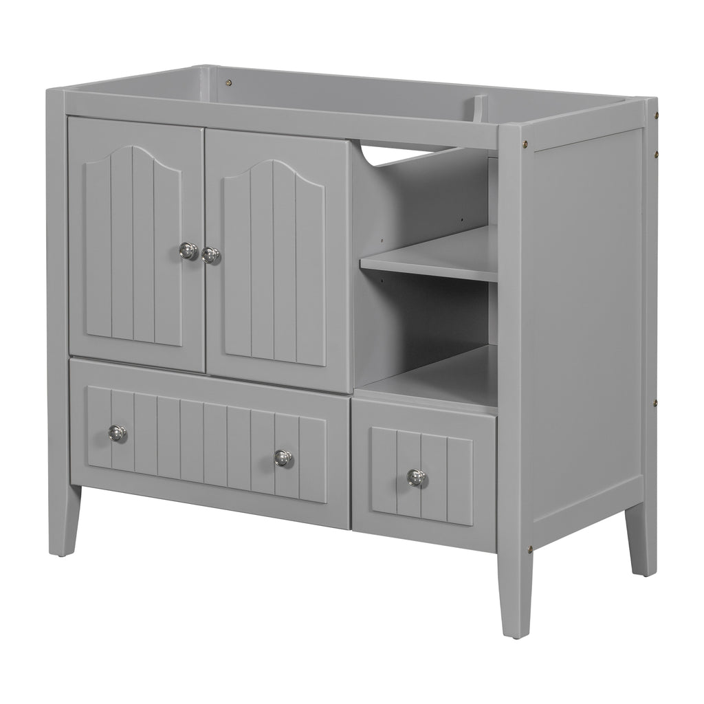 Leoglint 36" Bathroom Vanity Base Only, Solid Wood Frame and MDF Boards, Grey