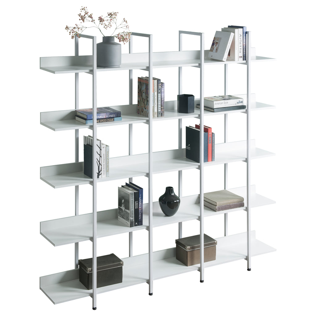 Leoglint [VIDEO] 5 Tier Bookcase Home Office Open Bookshelf, Vintage Industrial Style Shelf with Metal Frame, MDF Board