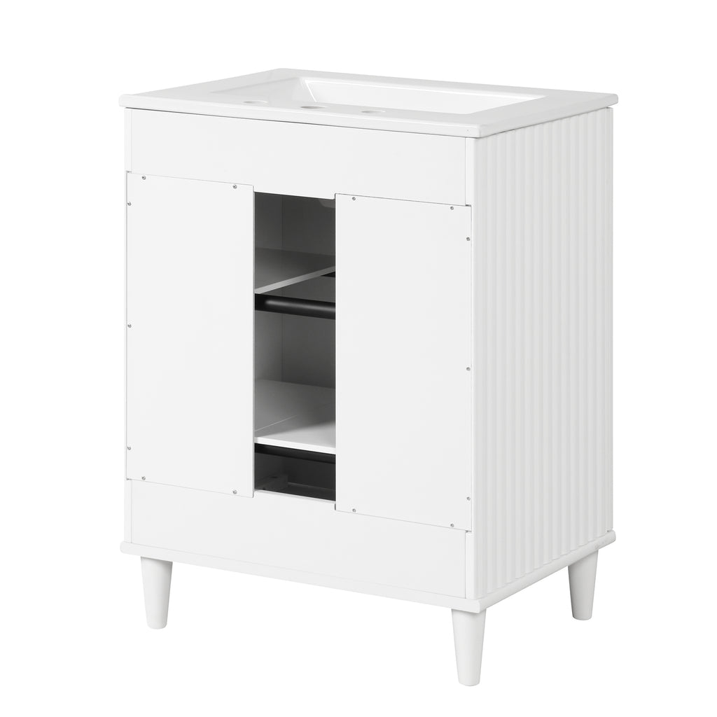 Leoglint 24" Bathroom Vanity with Sink, Bathroom Vanity Cabinet with Two Doors, Adjustable Shelves, Solid Wood and MDF, White