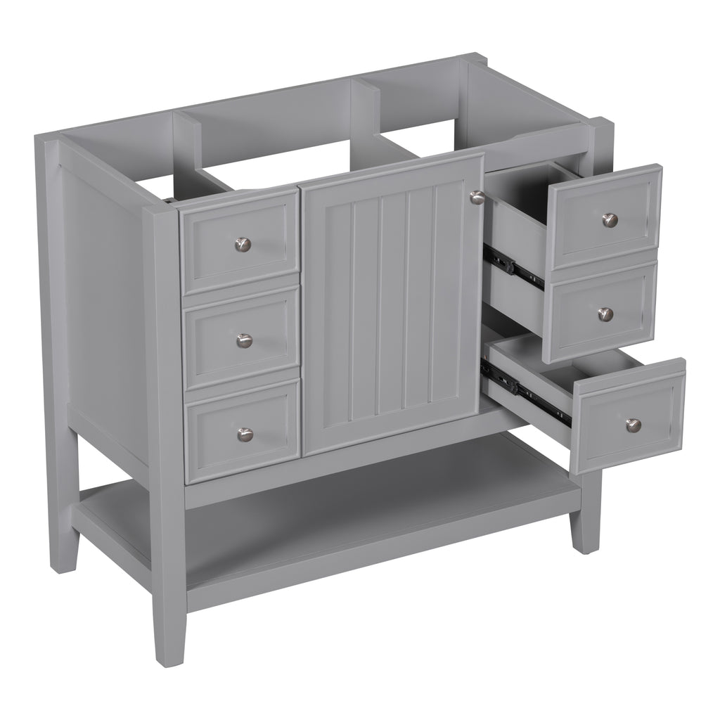 Leoglint 36" Bathroom Vanity without Sink, Cabinet Base Only, One Cabinet and three Drawers, Grey