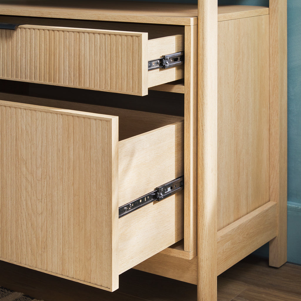 Leoglint Transitional Wide Bookshelf with Drawers on Bottom - Oak