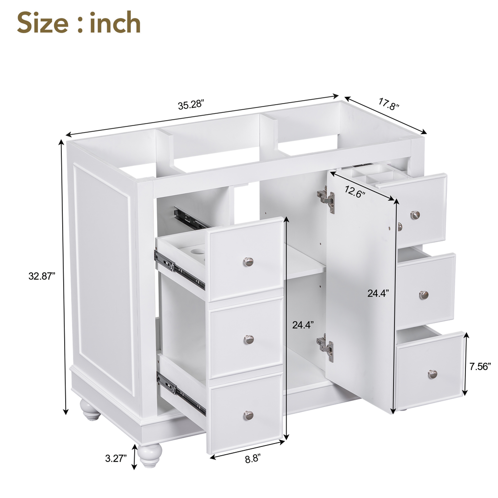 Leoglint [Cabinet Only] 36" White Bathroom vanity(Sink not included)