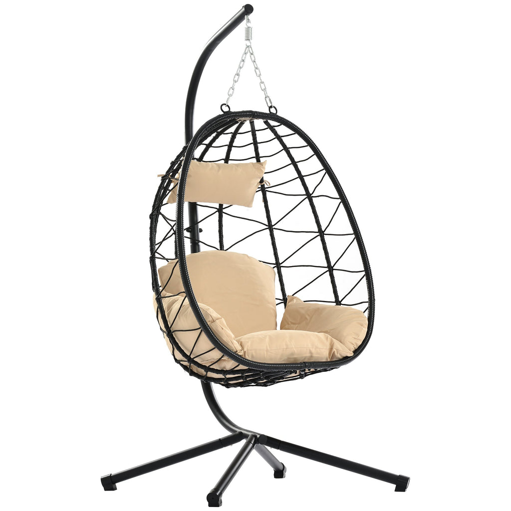 Leoglint Egg Outdoor Chair with Stand Indoor Outdoor Swing Chair Patio Wicker Hanging Egg Chair Hanging Basket Chair Hammock Chair with Stand for Bedroom Living Room Balcony