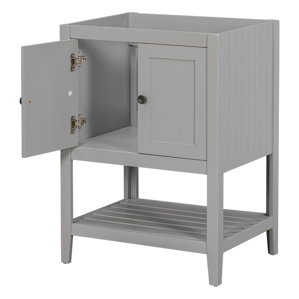 Leoglint 24" Bathroom Vanity Base Only, Soild Wood Frame, Bathroom Storage Cabinet with Doors and Open Shelf, Grey