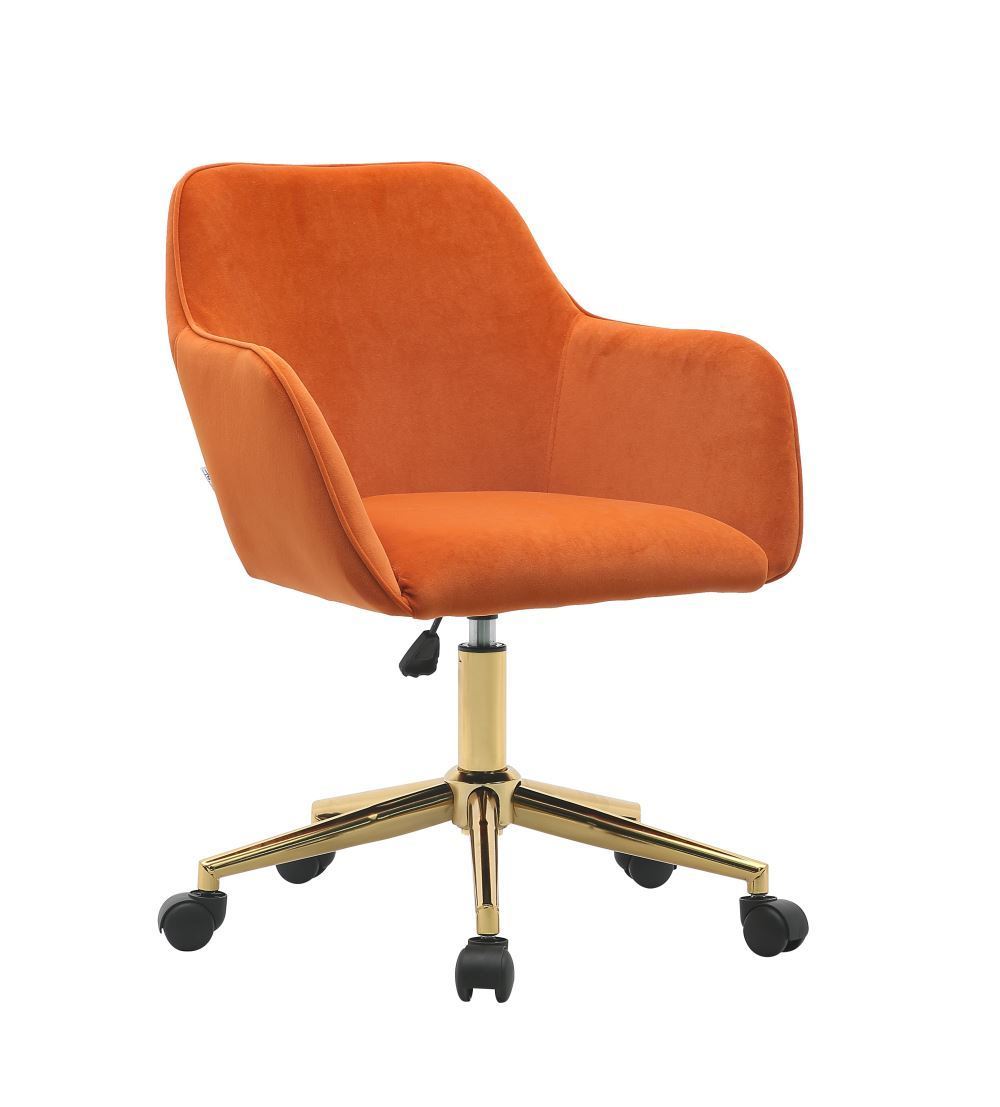 Leoglint Modern Velvet Fabric Material Adjustable Height 360 revolving Home Office Chair with Gold Metal Legs and Universal Wheels for Indoor,Orange