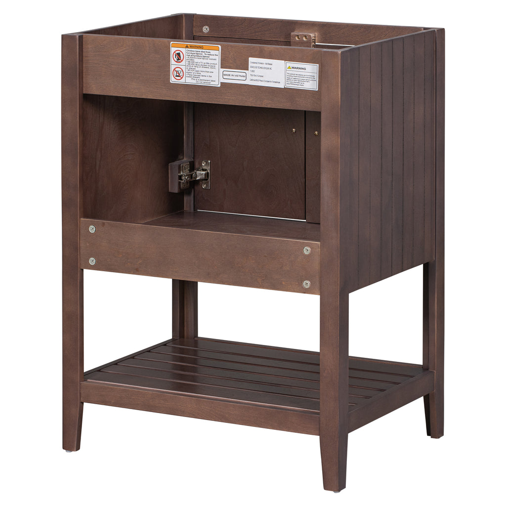 Leoglint 24" Bathroom Vanity Base Only, Soild Wood Frame, Bathroom Storage Cabinet with Doors and Open Shelf, Brown