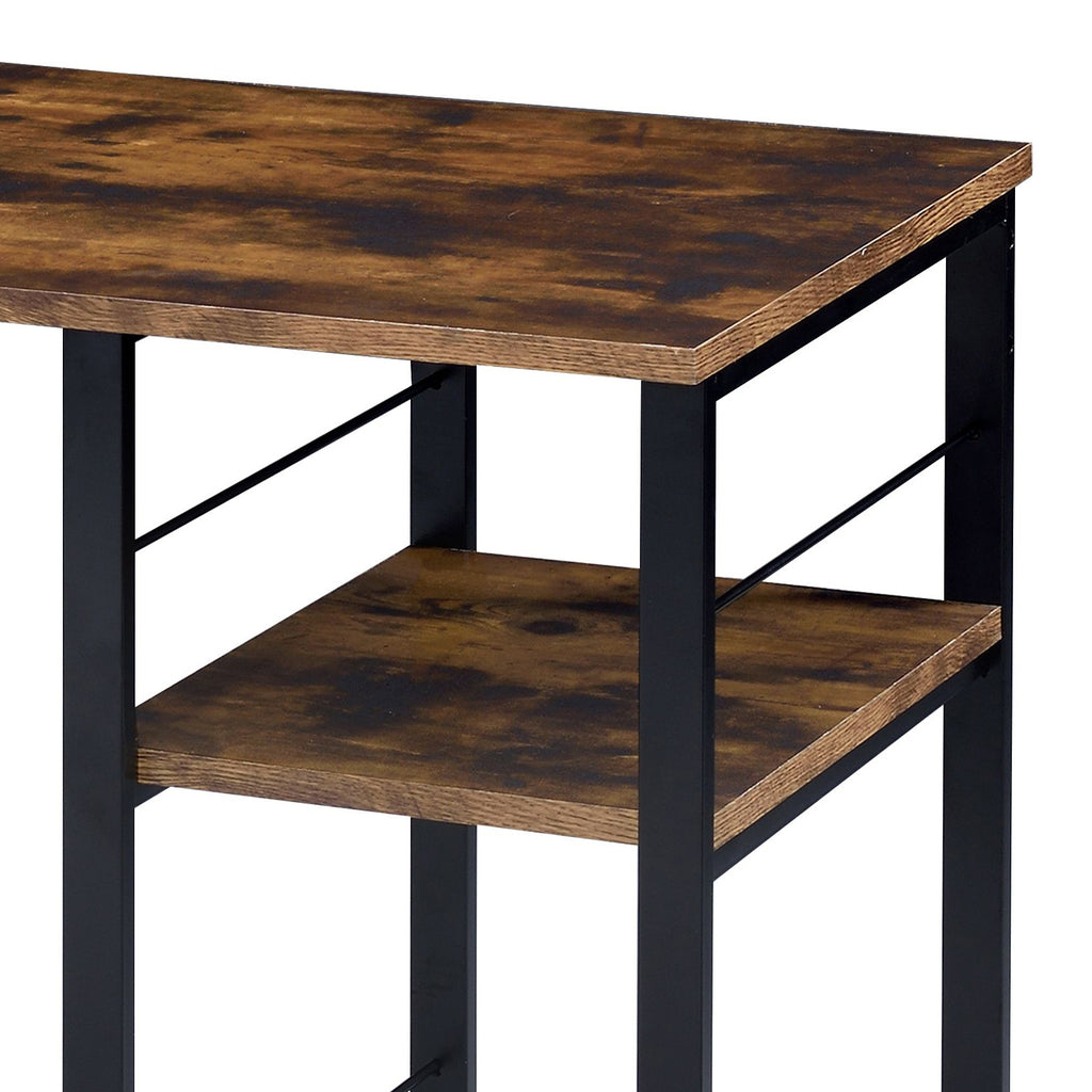 Leoglint Weathered Oak and Black 2-Shelf Rectangular Writing Office Desk