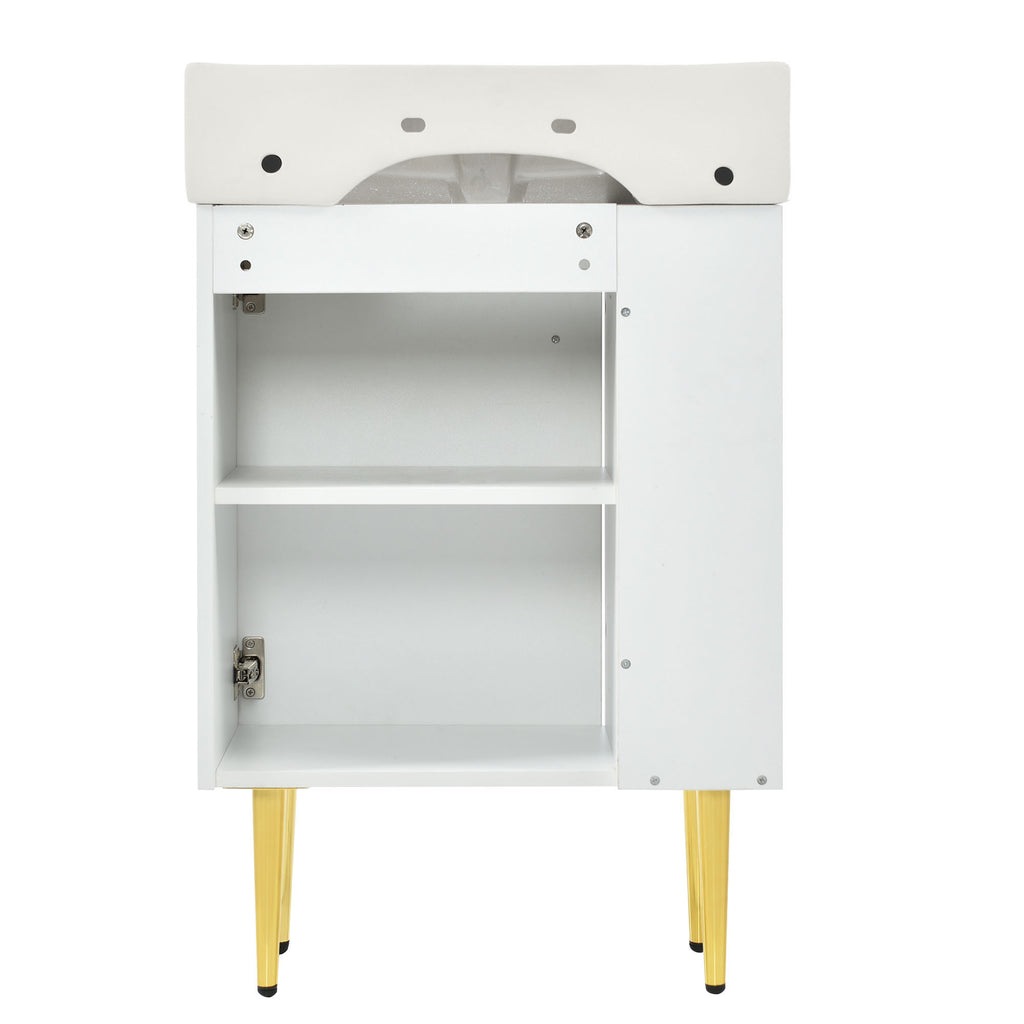 Leoglint 21.6" white Bathroom vanity, Combo Cabinet, Bathroom Storage Cabinet, Single Ceramic Sink, Left side storage