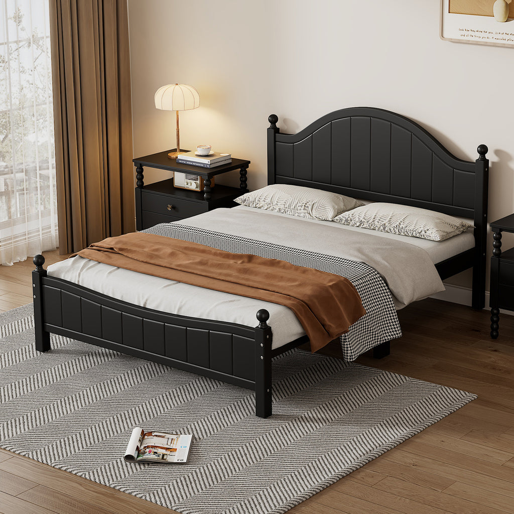 Traditional Concise Style Black Solid Wood Platform Bed Frame, No Need Box Spring, Full