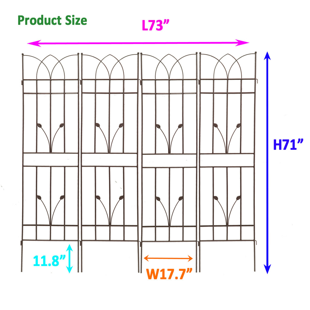 Leoglint 4 Pack Metal Garden Trellis 71" x 17.7" Rustproof Trellis for Climbing Plants Outdoor Flower Support Brown