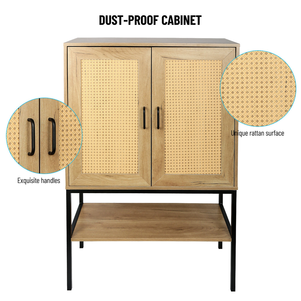 Leoglint 31.5 inch Wide 2 Rattan Doors Free Standing Sideboard  Storage Cabinet with One Open Bottom Shelf for  Kitchen Dinning Room Living Room, Natural Color