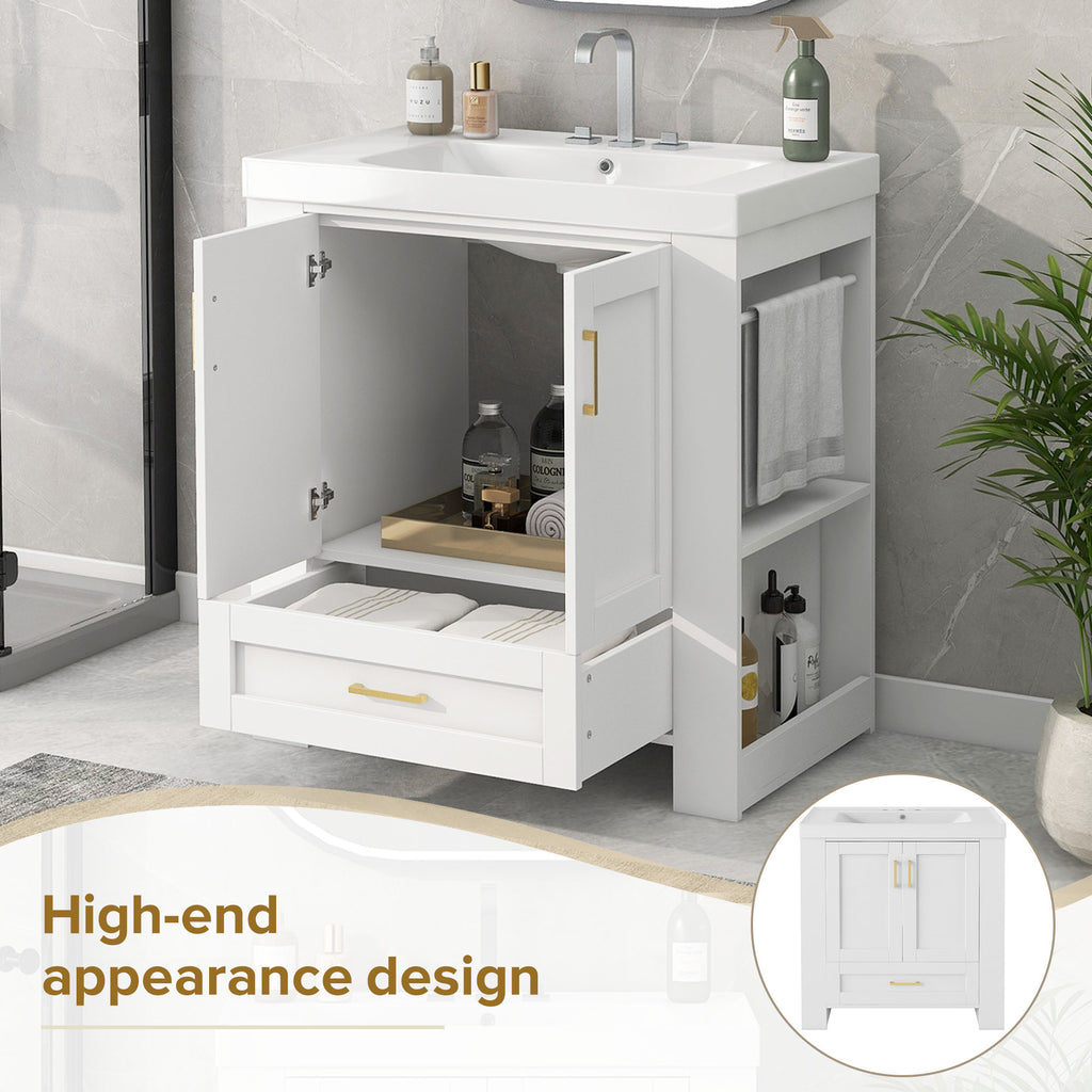 Leoglint 30'' Bathroom Vanity with Seperate Basin Sink, Modern Bathroom Storage Cabinet with Double-sided Storage Shelf, Freestanding Bathroom Vanity Cabinet with Single Sink