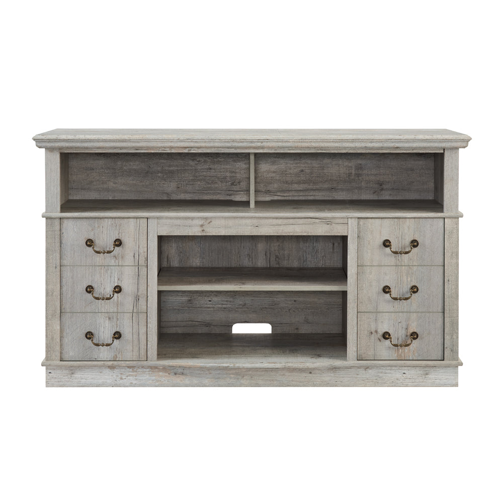 Leoglint Traditional TV Stand Farmhouse Rustic Entertainment Console for TV Up to 65" with Open and Closed Storage Space, Light Gray, 60"W*15.75"D*34.25"H