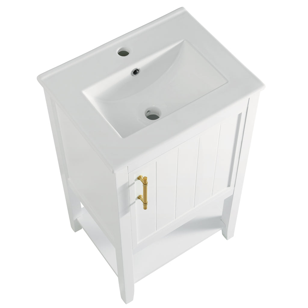 Leoglint 20" Bathroom Vanity with Sink, Bathroom Cabinet with Soft Closing Door, Storage Rack and Open Shelf, White