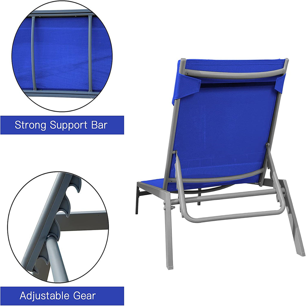 Leoglint Patio Chaise Lounge Set, 3 Pieces Adjustable Backrest Pool Lounge Outdoor Chairs Steel Textilene Sunbathing Recliner with Headrest (Blue.2 Lounge Chairs+1 Table)