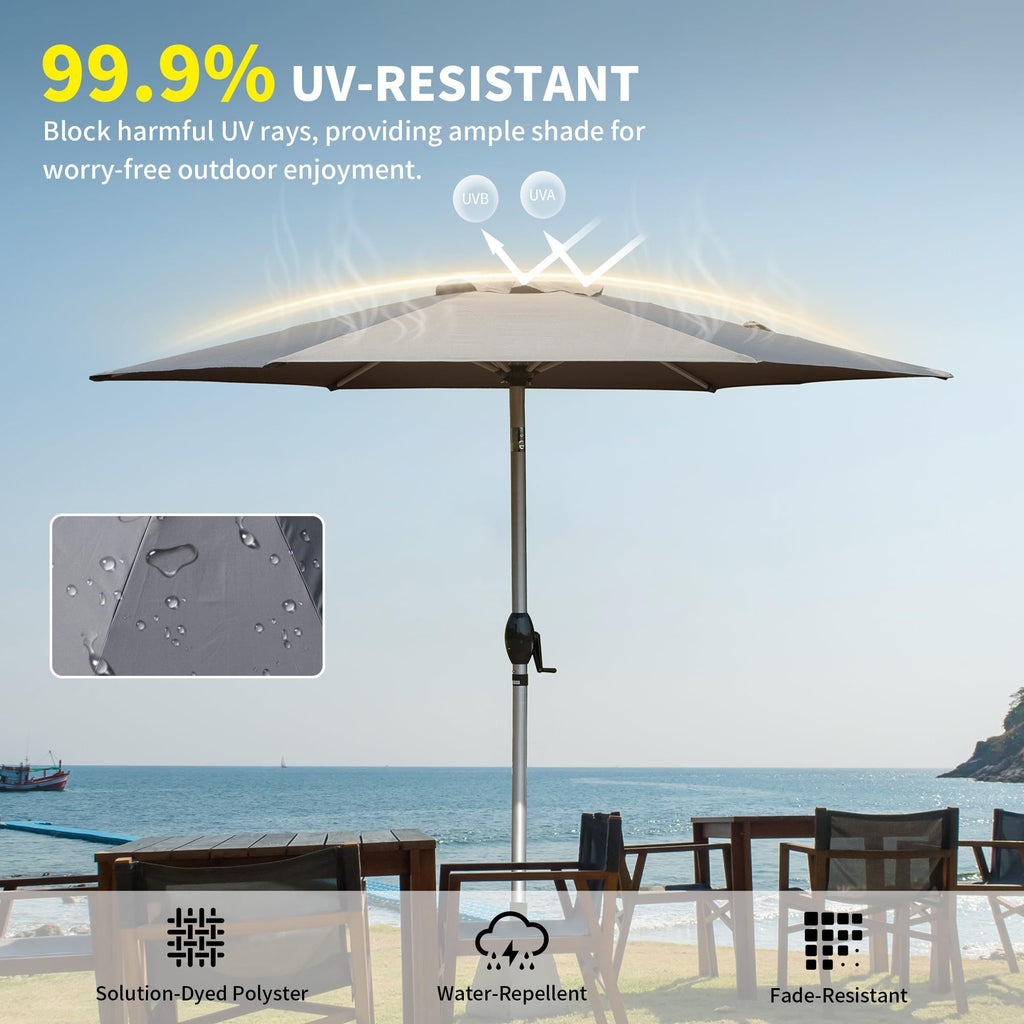 Leoglint 7.5FT Patio Umbrella, Outdoor Umbrella with Push Button Tilt and Crank, UV Protection Waterproof Market Sun Umbrella with 8 Sturdy Ribs for Garden, Deck, Backyard, Pool (Gray)