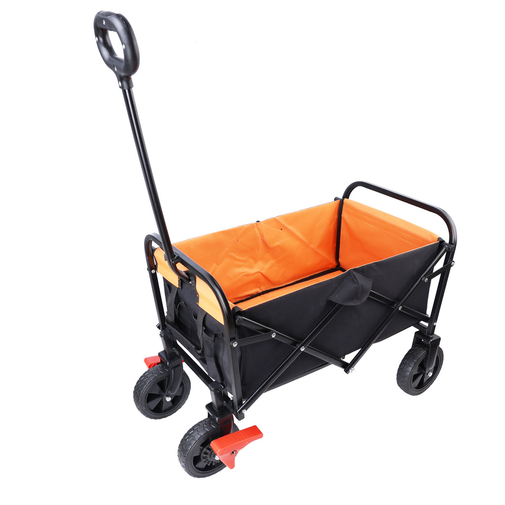 Leoglint Garden cart Mini Folding Wagon Garden Shopping Beach Cart (brake+orange+black)