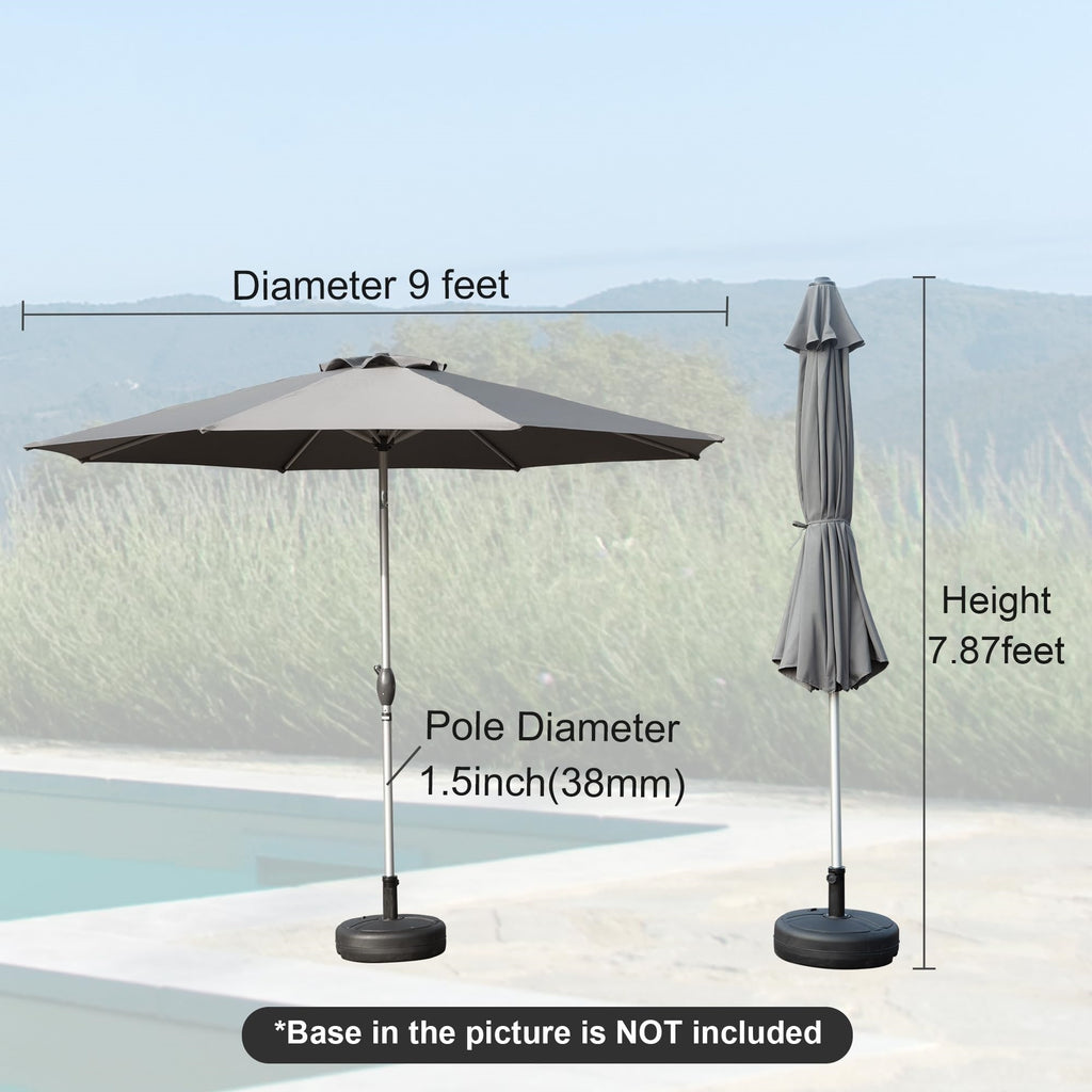 Leoglint 9FT Patio Umbrella, Outdoor Umbrella with Push Button Tilt and Crank, UV Protection Waterproof Market Sun Umbrella with 8 Sturdy Ribs for Garden, Deck, Backyard, Pool (Gray)