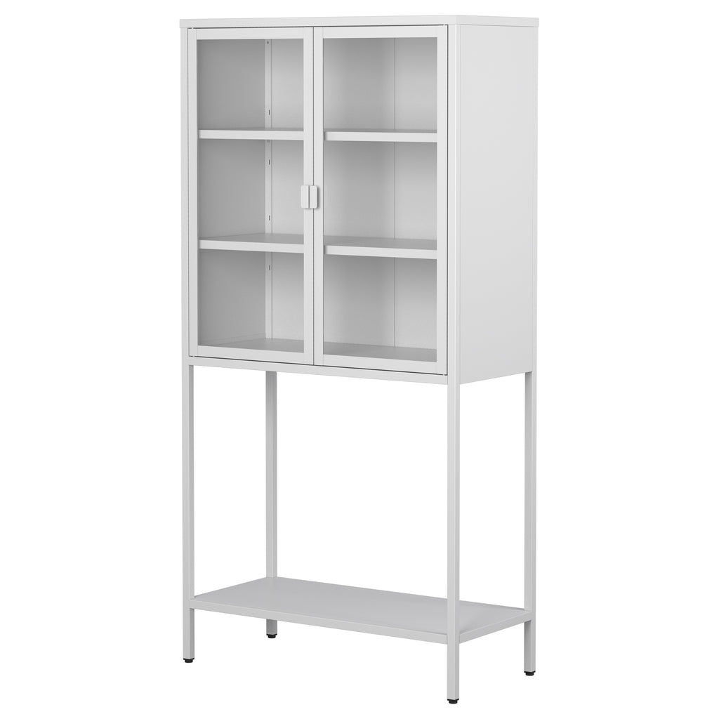 Leoglint 59"H Heavy Duty Metal Storage Cabinet, Display Storage Cabinet with Glass Doors and 2 Adjustable Shelves, Tall Bookcase Modern Bookshelf Cabinet for Home Office, Living Room, Pantry