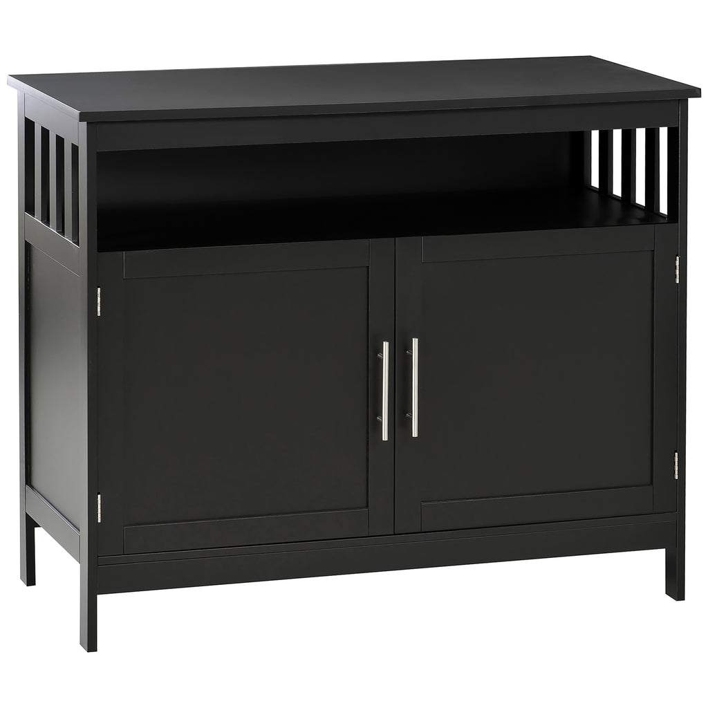 Leoglint Sideboard Buffet Cabinet, Modern Kitchen Cabinet, Coffee Bar Cabinet with 2-Level Shelf and Open Compartment, Black