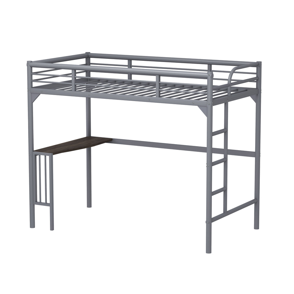 Leoglint Twin Metal loft Bed Frame with Desk, Ladder and Guardrails, bookdesk under bed, Silver