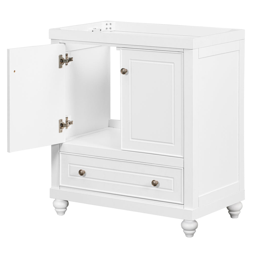 Leoglint 30" Bathroom Vanity without Sink, Base Only, Cabinet with Doors and Drawer, Solid Frame and MDF Board, White