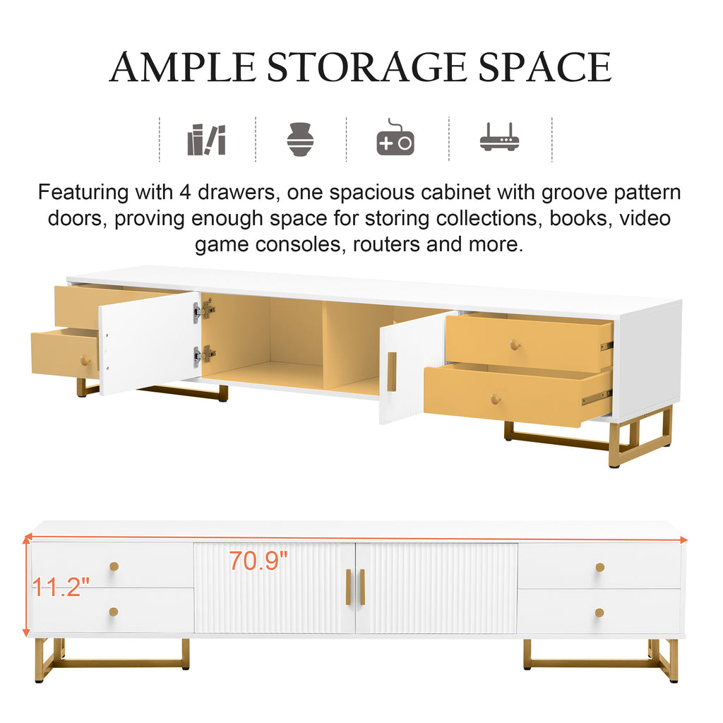 Leoglint U-Can TV Stand for 65+ Inch TV, Entertainment Center TV Media Console Table, Modern TV Stand with Storage, TV Console Cabinet Furniture for Living Room