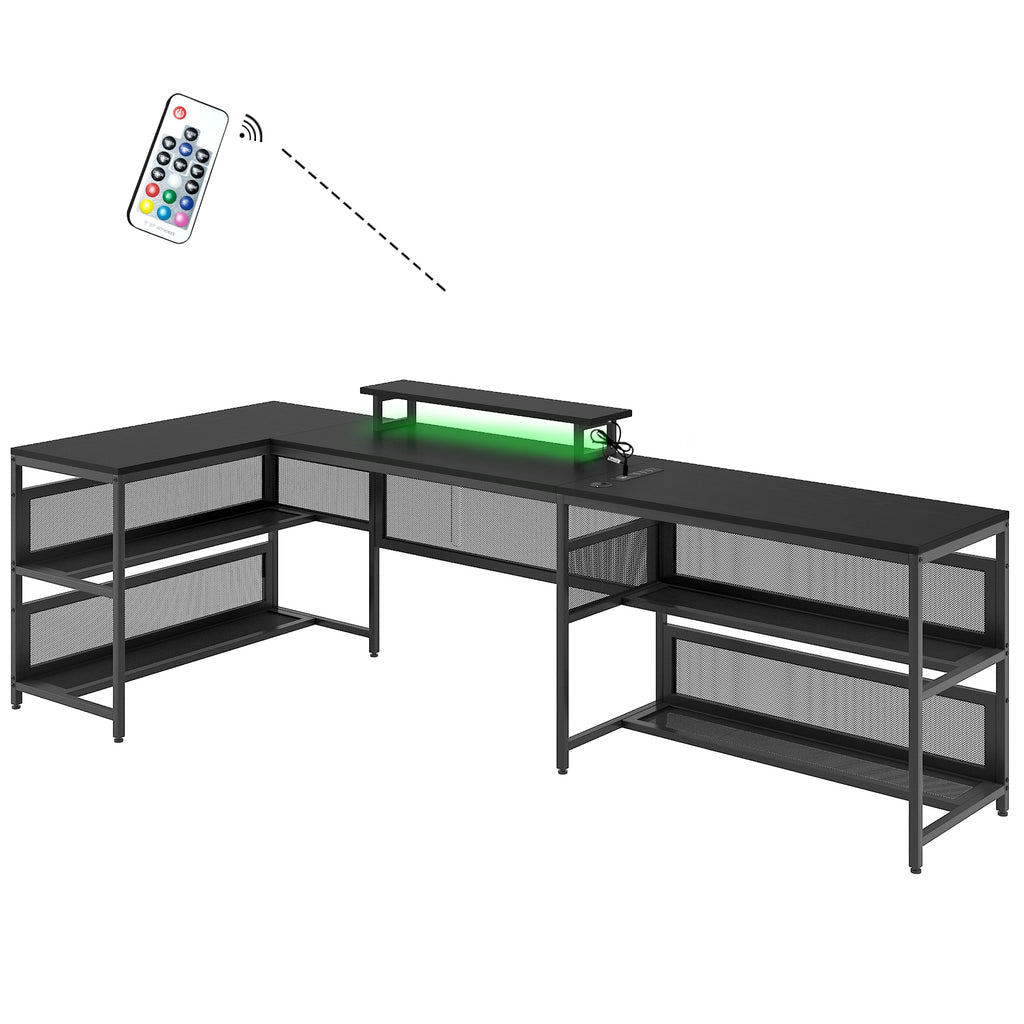 Leoglint U-shaped Office Desk with Shelve and LED lights