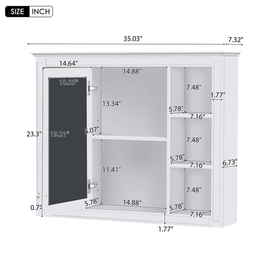 Leoglint 35'' x 27.5'' Medicine Cabinet, Wall Mounted Bathroom Storage Cabinet, Modern Bathroom Wall Cabinet with Mirror, Mirror Cabinet with 6 Open Shelves (Not Include Bathroom Vanity )