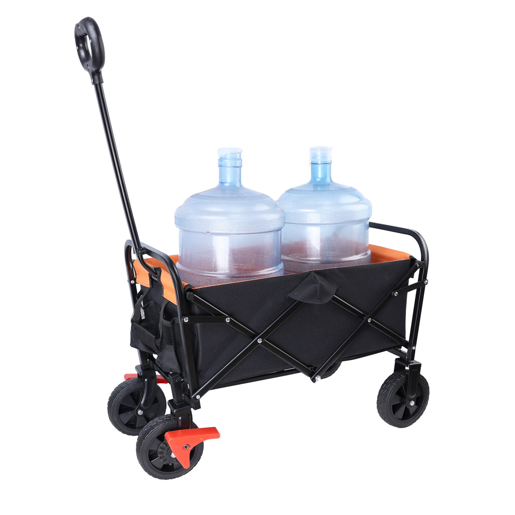 Leoglint Garden cart Mini Folding Wagon Garden Shopping Beach Cart (brake+orange+black)