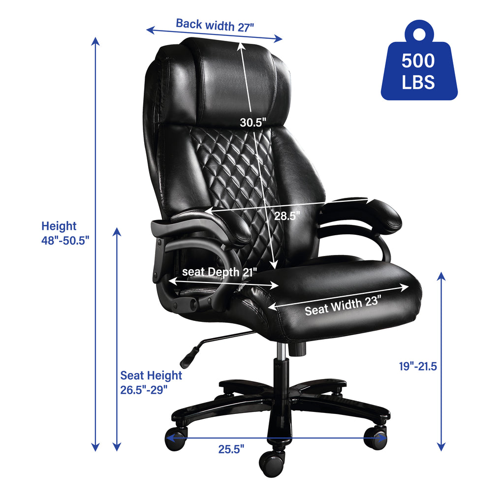 Leoglint Big and Tall Office Chair, 500lbs High Back Large Executive Chair with Electric Airbag Heating High Back Computer Chair with Wide Seat, Black Ergonomic Leather Rocking Chair