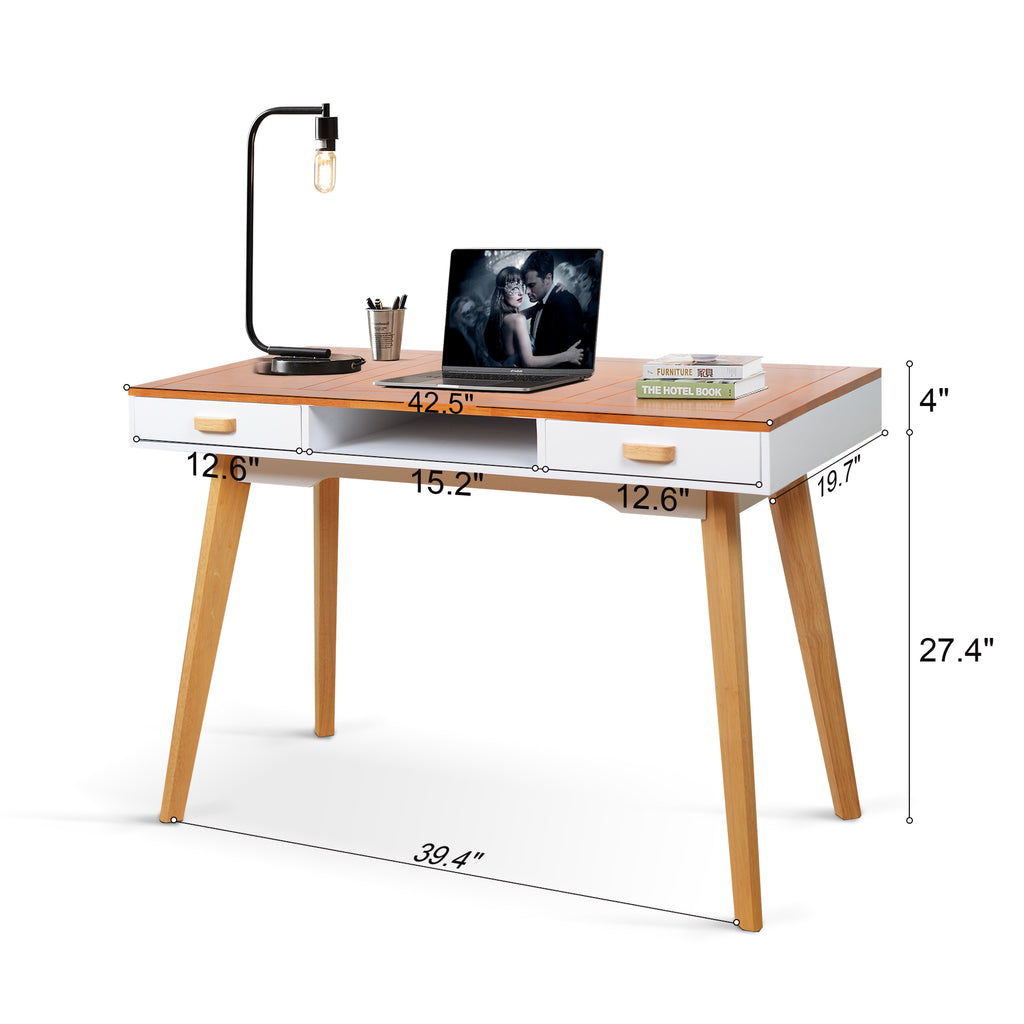 Leoglint Wooden Writing Office Desk,Solid Wood Computer Table for Home  ,Simple Style,Study Table with Drawers,Wood+White Finish