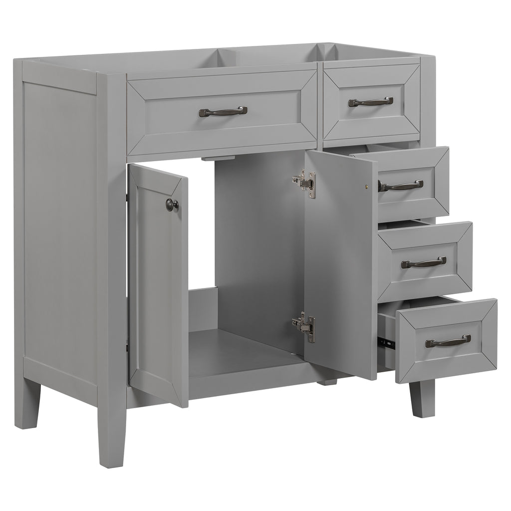 Leoglint 36" Bathroom Vanity without Sink, Cabinet Base Only, Bathroom Cabinet with Drawers, Solid Frame and MDF Board, Grey