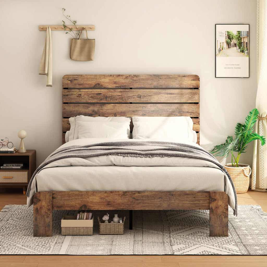 Leoglint Bed Frame Full Size, Wood Platform Bed Frame  , Noise Free,No Box Spring Needed and Easy Assembly Tool,Large Under Bed Storage,Dark Brown