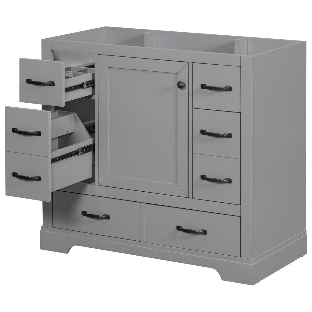 Leoglint 36" Bathroom Vanity without Sink, Cabinet Base Only, Six Drawers, Multi-Functional Drawer Divider, Adjustable Shelf, Grey