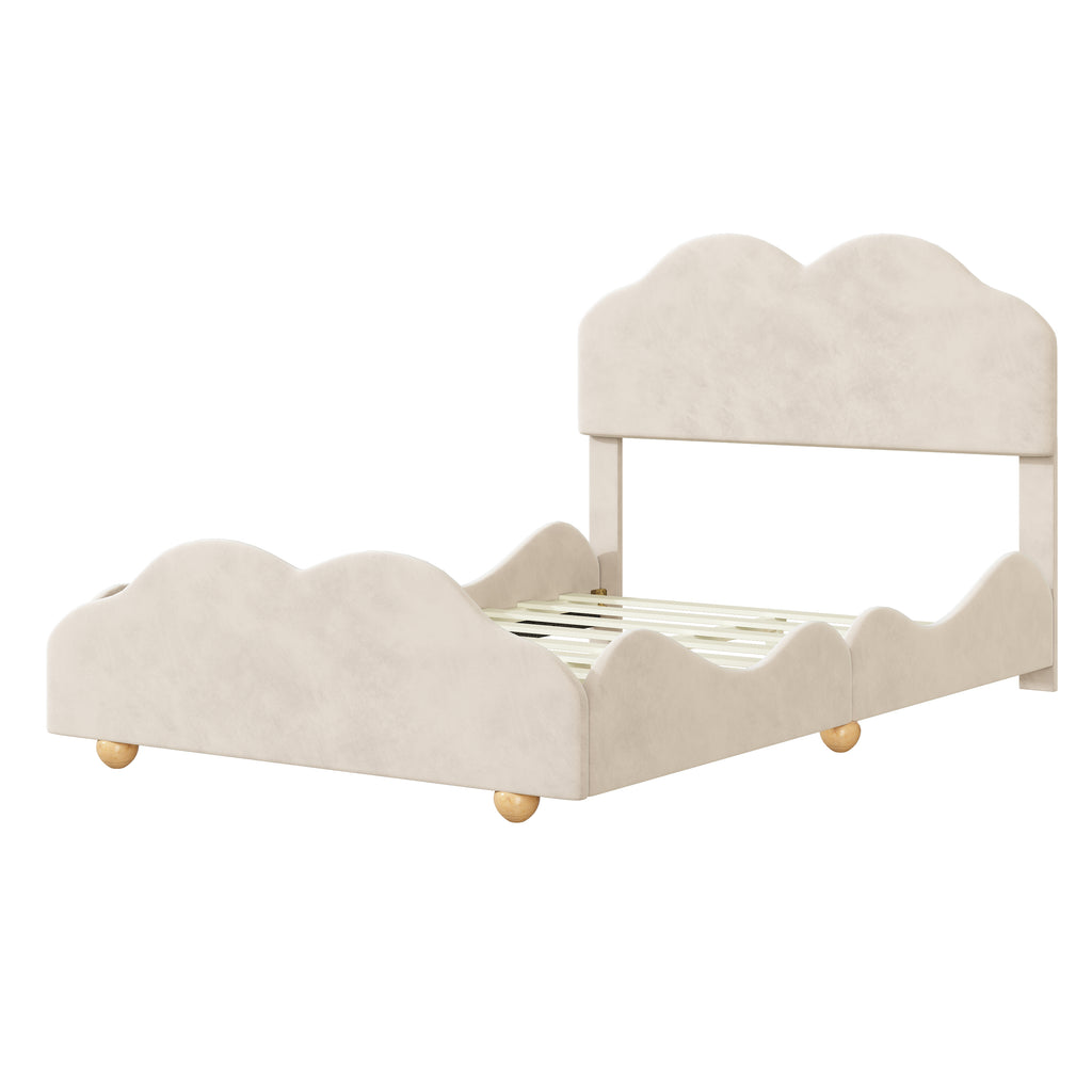 Leoglint Full Size Upholstered Platform Bed with Cloud Shaped bed board, Beige