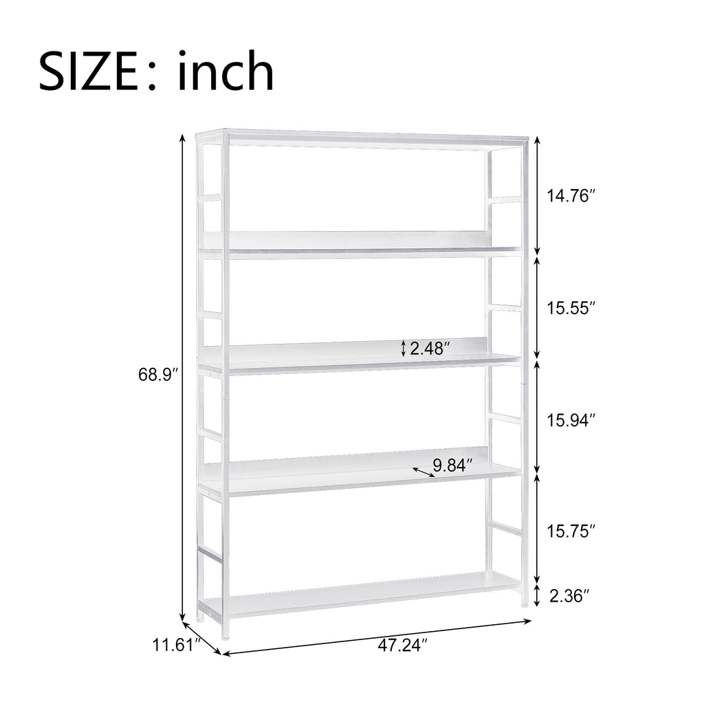 Leoglint [VIDEO] 5-Tier Home Office Bookcase Open Bookshelf Storage Large 5 Shelf Bookshelf Furniture with Metal Frame, White