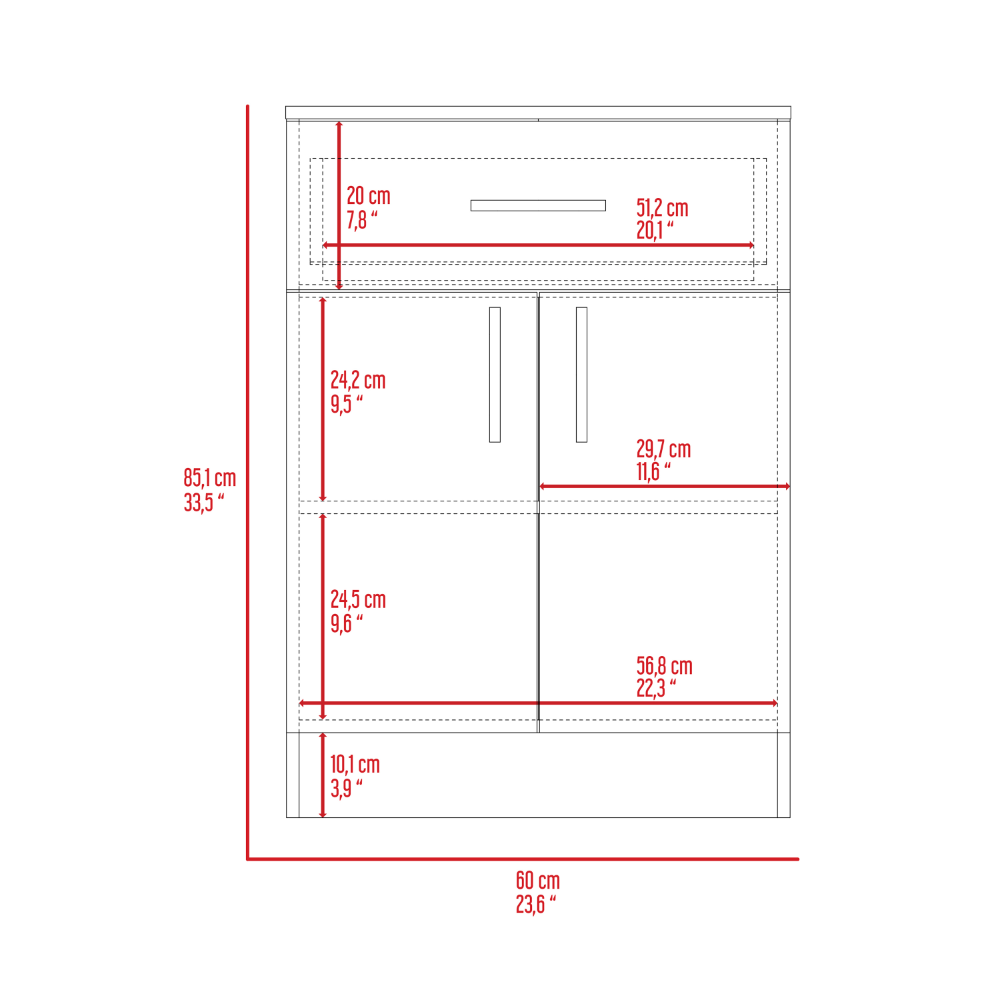 Leoglint Sideboard Pantry Organizer Cabinet 33" H, One Drawer, Two Interior Shelves, Two Doors, White/Light Oak