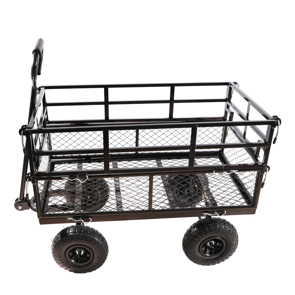 Leoglint (Black double fence utility  cart) Wagon Cart Garden cart trucks make it easier to transport firewood