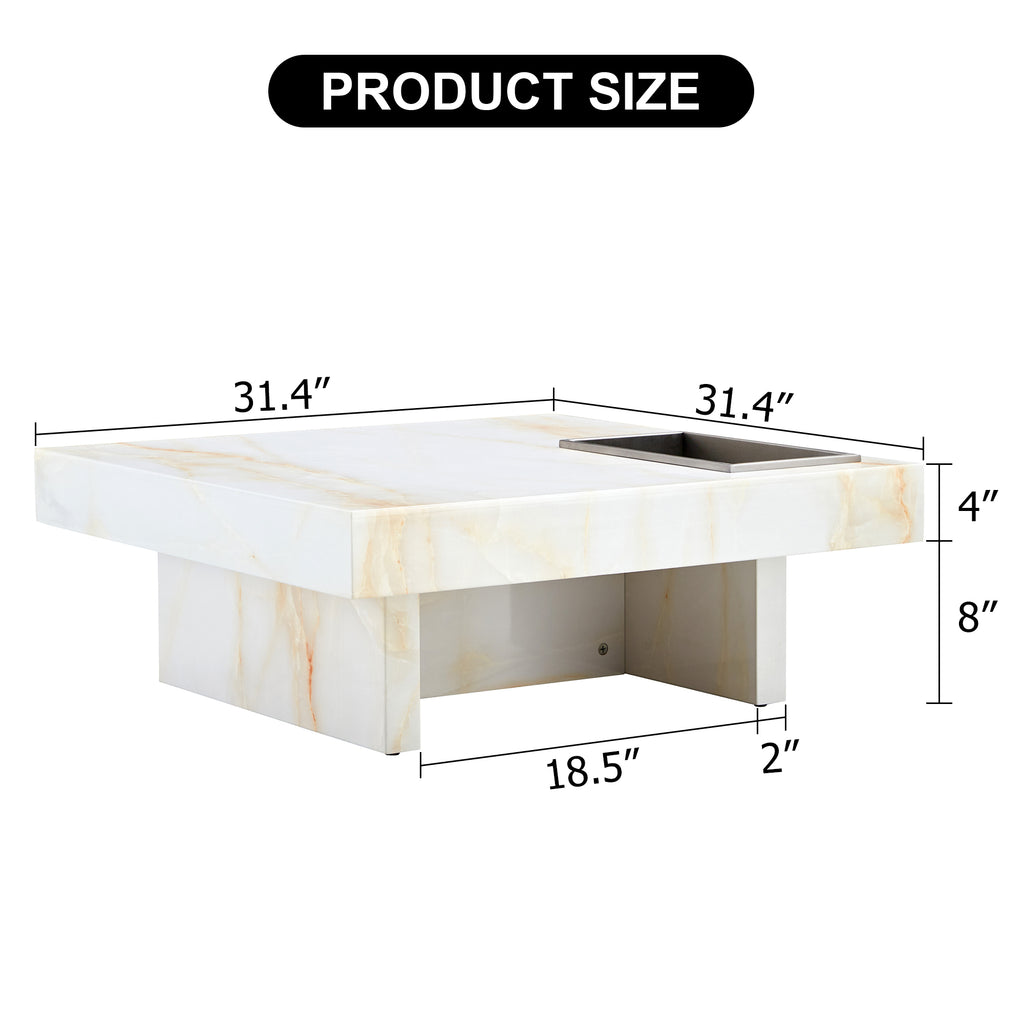 Leoglint A modern and practical coffee table with imitation marble patterns, made of MDF material. The fusion of elegance and natural fashion 31.4"* 31.4"* 12 "