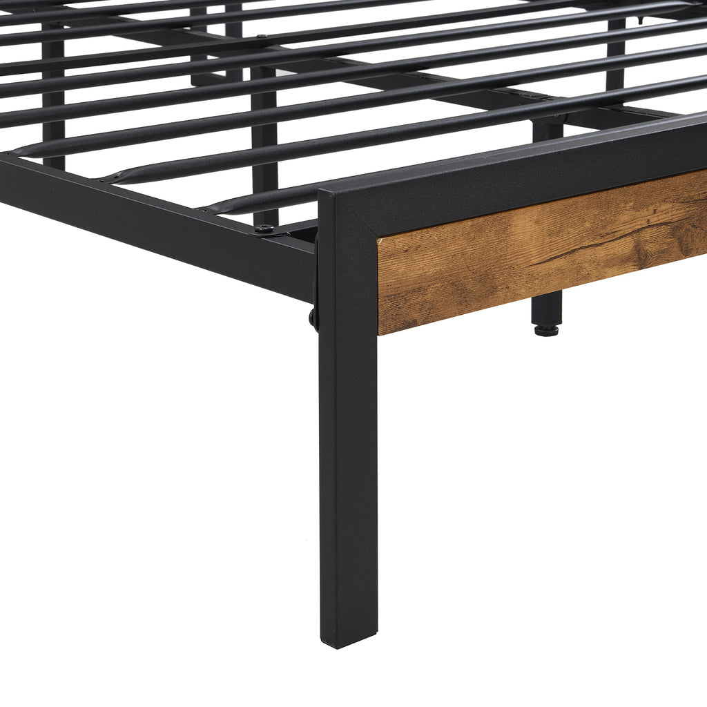 Leoglint Full Size Metal Platform Bed Frame with Wooden Headboard and Footboard with USB LINER, No Box Spring Needed, Large Under Bed Storage, Easy Assemble