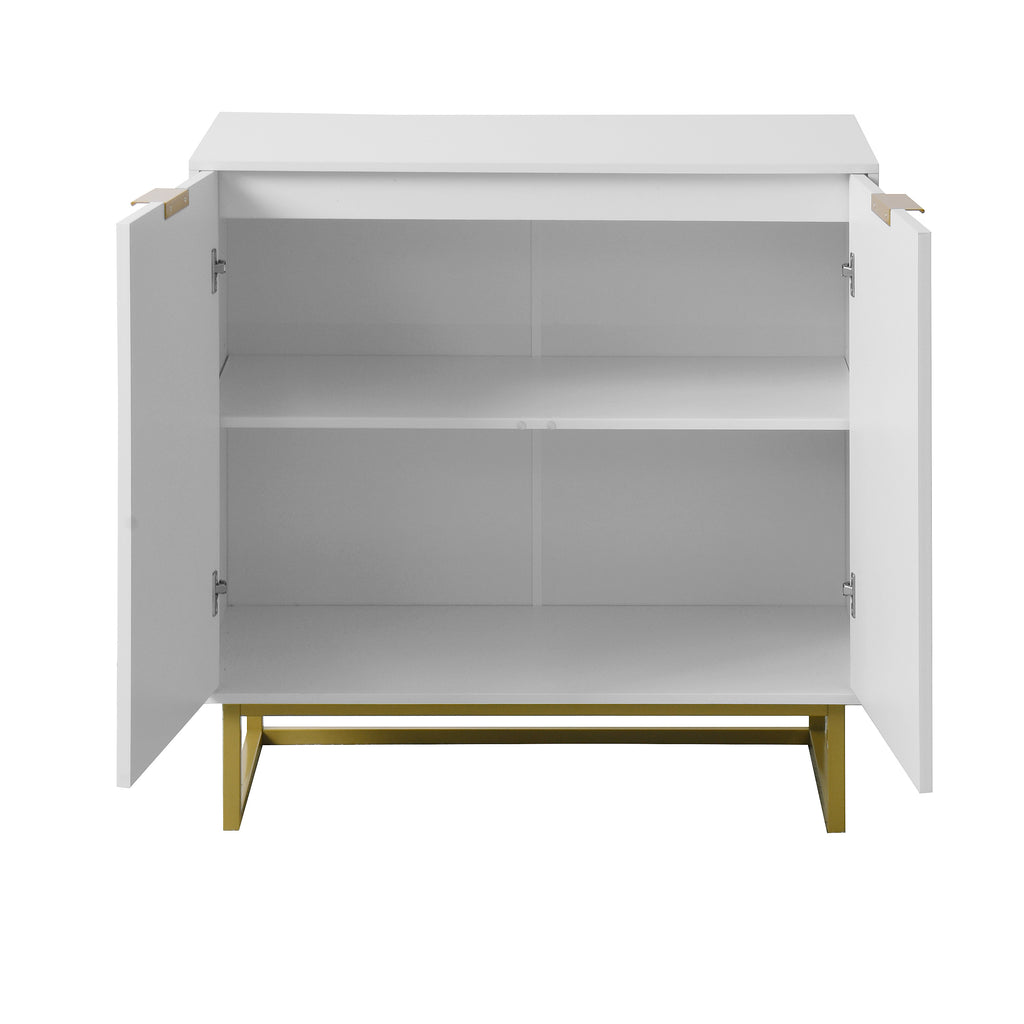 Leoglint White and Gold Storage Cabinet with 2 Doors, Modern Buffet Sideboard Cabinet, Kitchen Buffet Cabinet with Storage Sideboard Buffet for Living Room