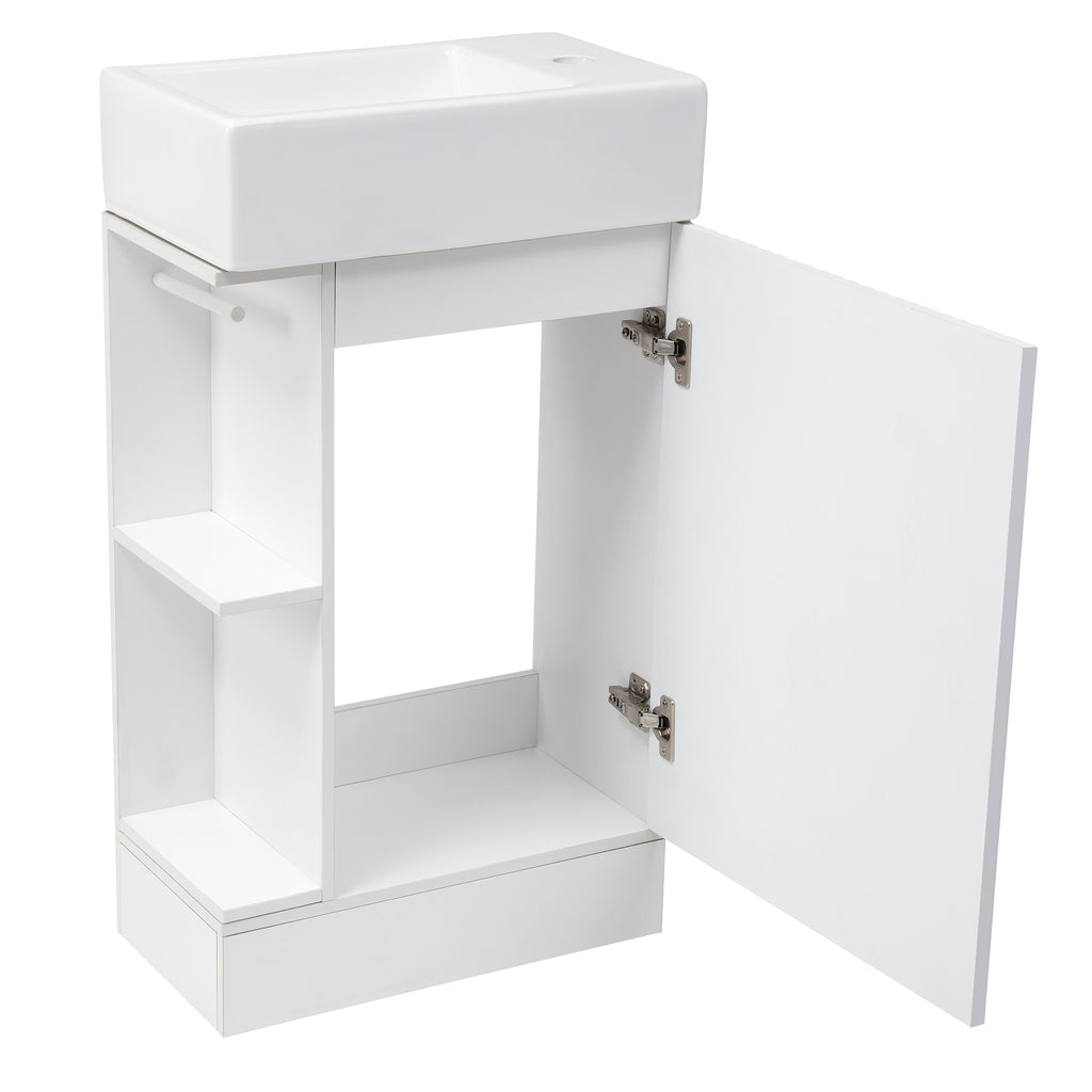 Leoglint 18.6" Bathroom Vanity with Sink, Bathroom Vanity Cabinet with Two-tier Shelf, Left or Right Orientation, White