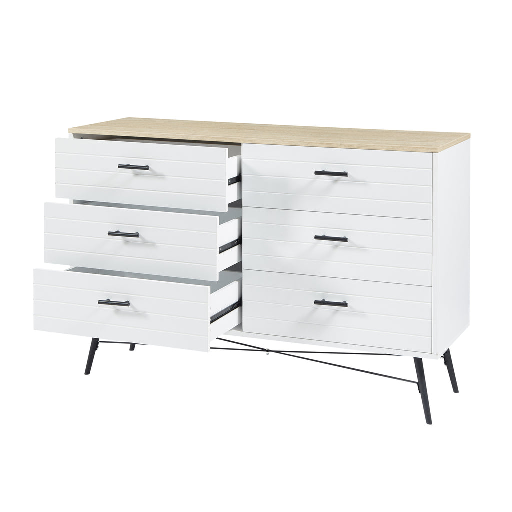 Leoglint 6 Drawer Chest Drawer Dresser for Bedroom with Deep Drawers, Wood Dressers & Chest of Drawers, Modern White Long Dressers for Closet Living Room, 47.2"W x 15.7"D x 31.5"H, White & oak