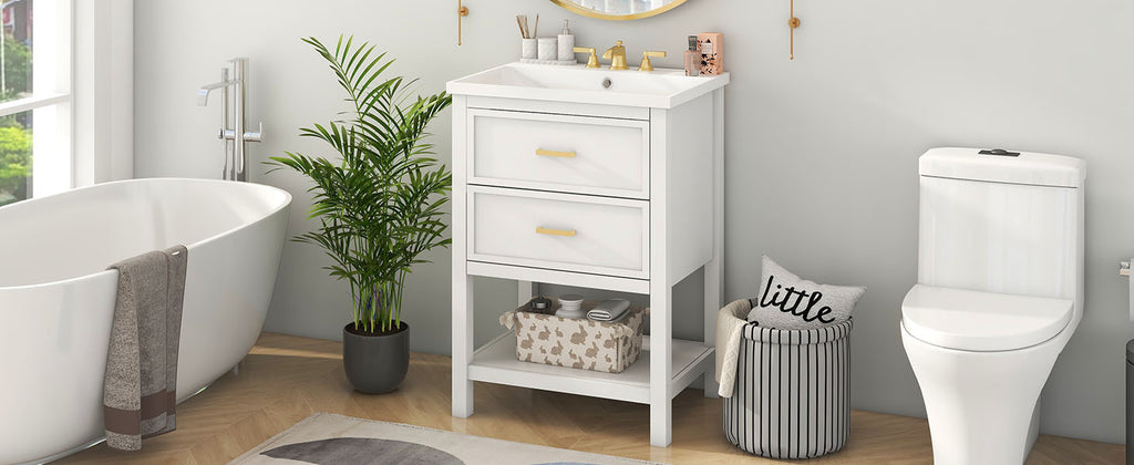 Leoglint 24'' Bathroom Vanity with Top Sink, Modern Bathroom Storage Cabinet with 2 Drawers, Single Sink Bathroom Vanity