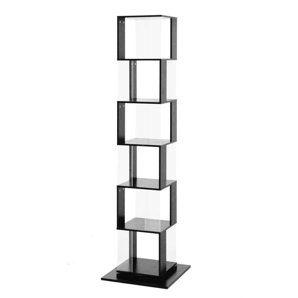 Leoglint 6 tier Rotating Bookshelf, Floor Rack Simple Bookcase  with Acrylic plate Student Multi-Function Creative Bookshelf for Living Room with anti-toppling base