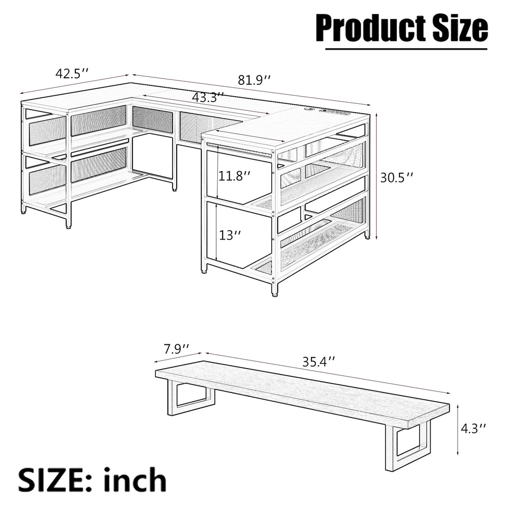 Leoglint U-shaped Office Desk with Shelve and LED lights