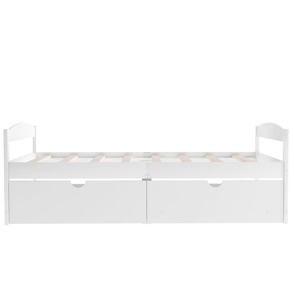 Leoglint Twin size platform bed frame, with two drawers, white