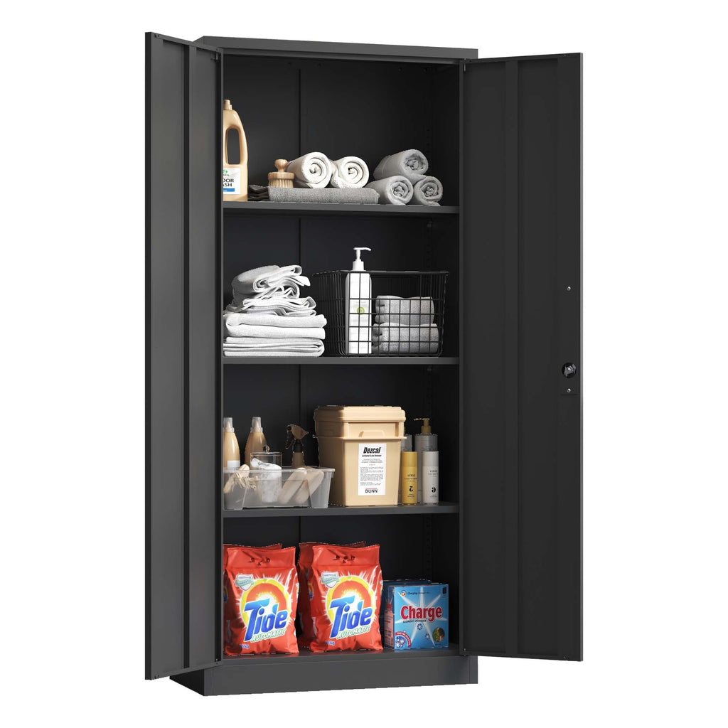 Leoglint 71"H Metal Garage Storage Cabinet, Black Tool Steel Locking Cabinet with Doors and 3 Shelves, Tall Cabinets for Garage Storage Systems Lockable File Cabinet for Home Office, Classroom/Pantry